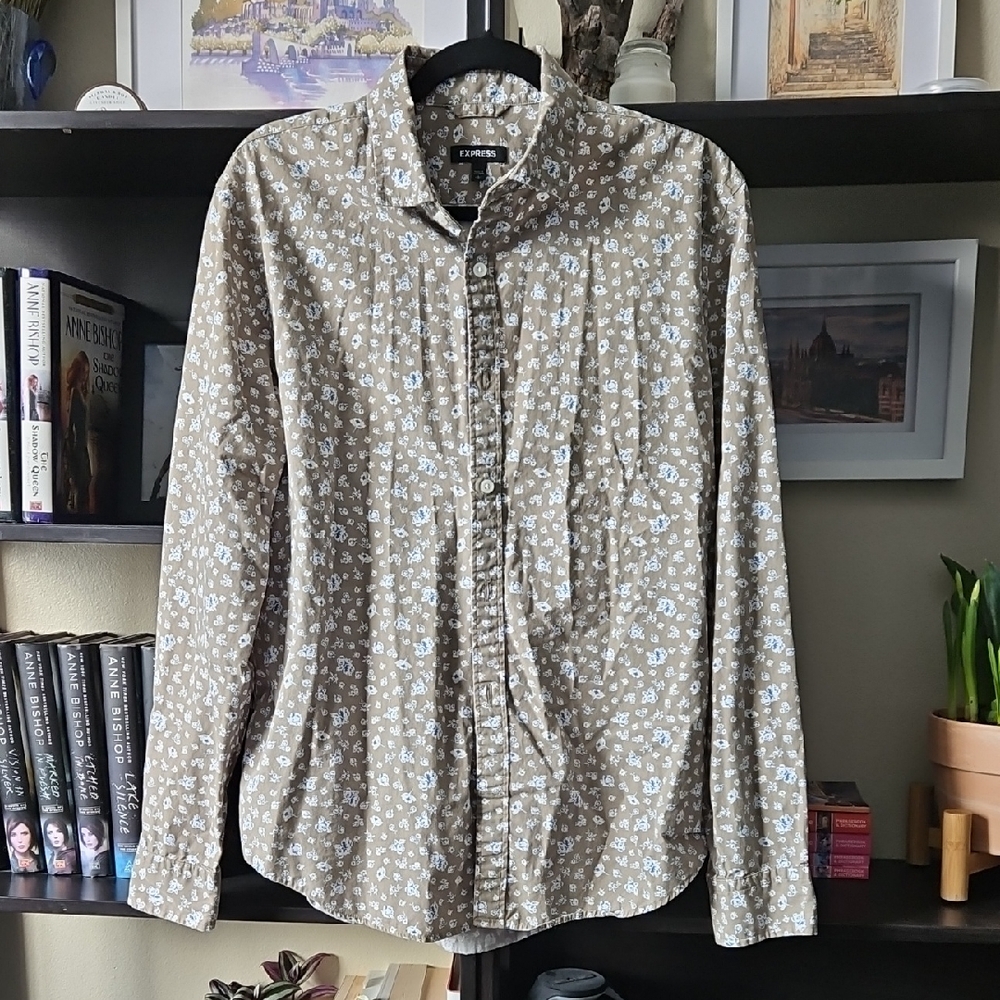 Express: Men's Tan Floral Shirt